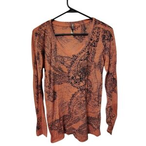 Y2K Burnout Boho Studded Embellished Long Sleeve Top – Medium